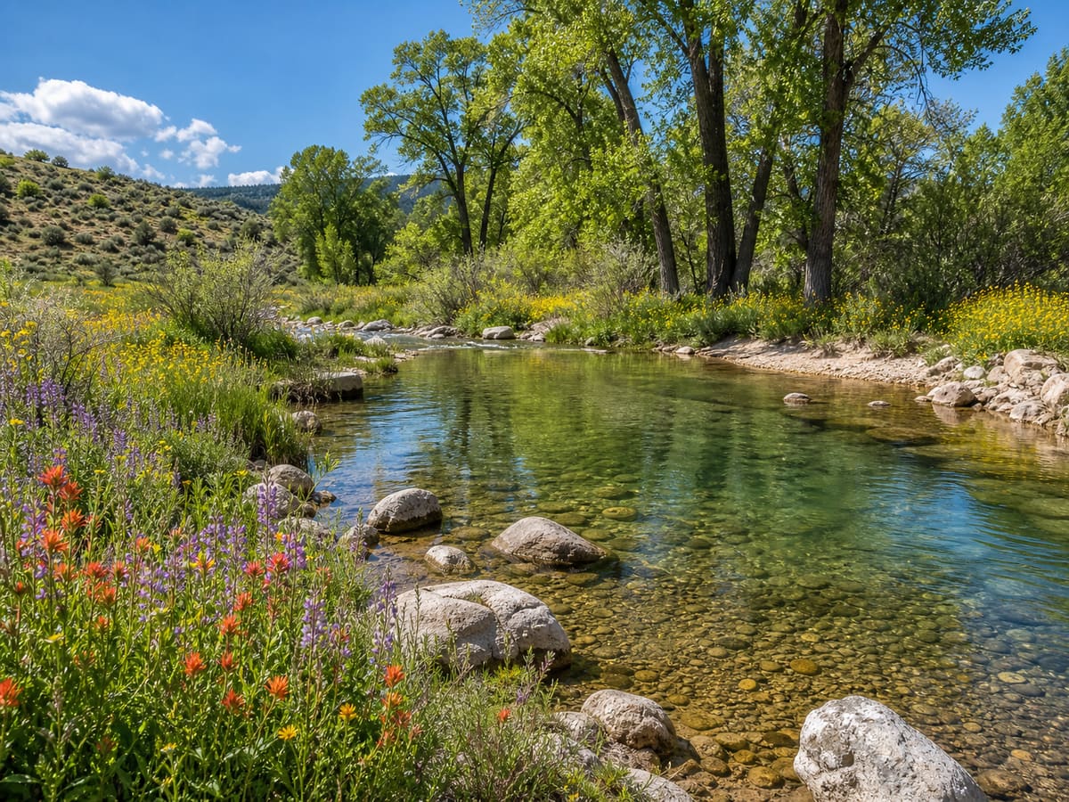 Generated illustration of a natural swimming setting; not a photograph of this location